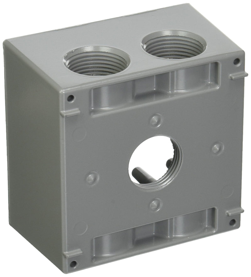 2-Gang Weatherproof Deep Box, Five 1 in. Threaded Outlets, Gray (5389-0)