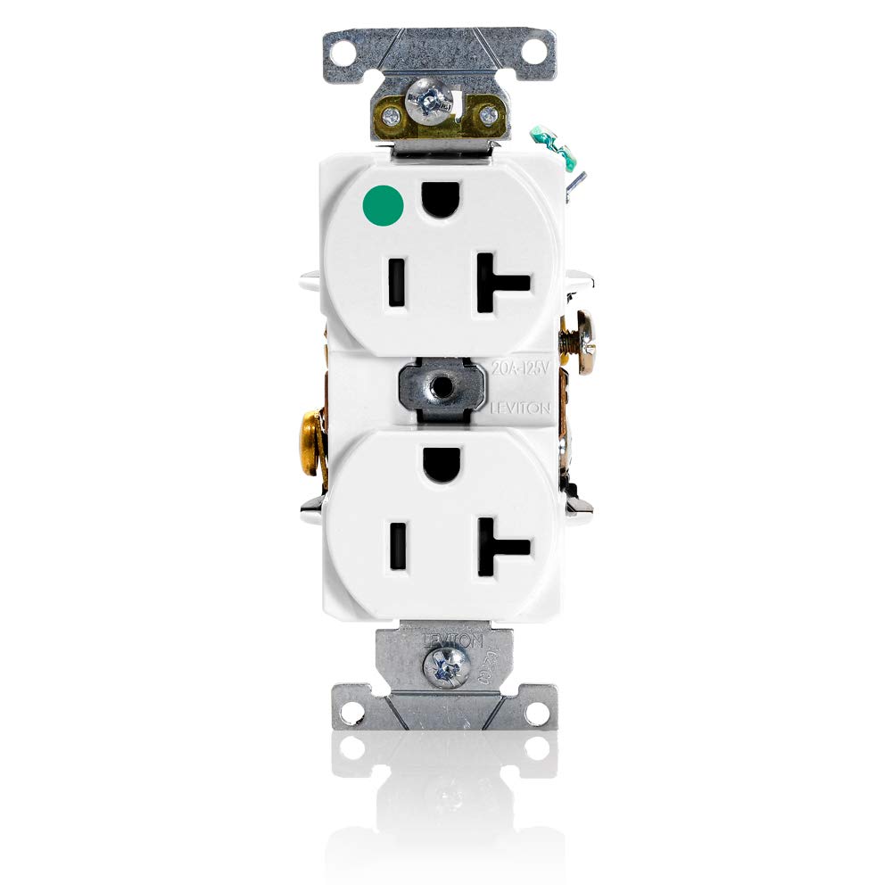 Leviton 8300-HW 20-Amp, 125-Volt, Heavy Duty Hospital Grade, Duplex Receptacle, Straight Blade, Self Grounding, White