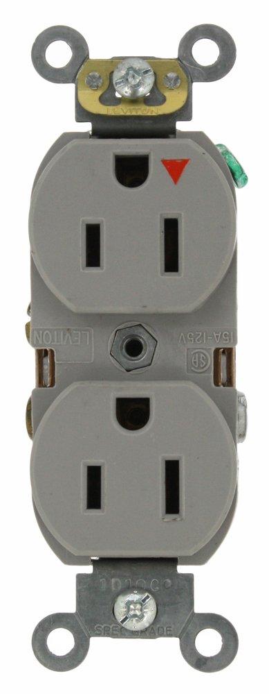 Leviton 5262-IGG 15-Amp, 125 Volt, Industrial Series Heavy Duty Specification Grade, Duplex Receptacle, Straight Blade, Isolated Ground, Gray