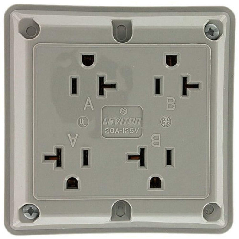 Leviton 21254-GY 20A, 125V, Industrial Series Extra Heavy Duty Grade, 4-In-1 Receptacle, Straight Blade, Grounding, Gray