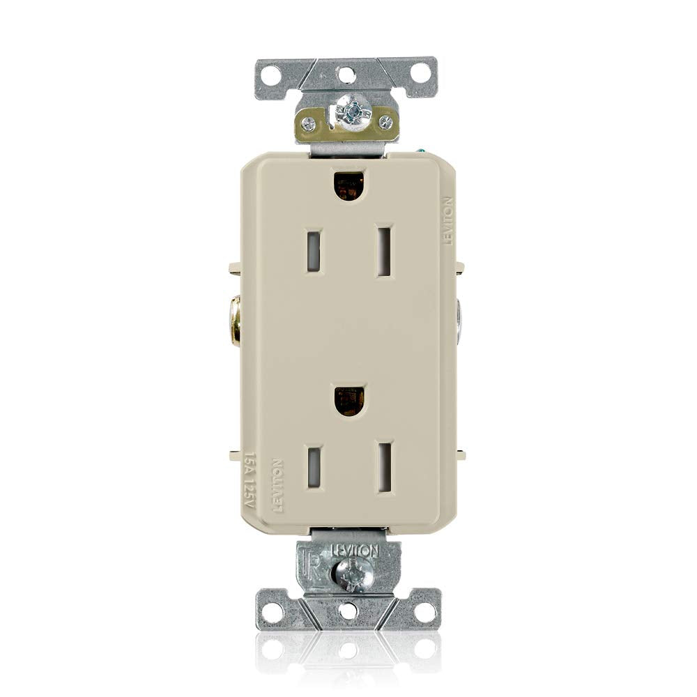 Leviton TDR15-I 15 Amp, 125 Volt, Decora Plus Duplex Receptacle, Straight Blade, Tamper Resistant, Commercial Grade, Self Grounding, Ivory