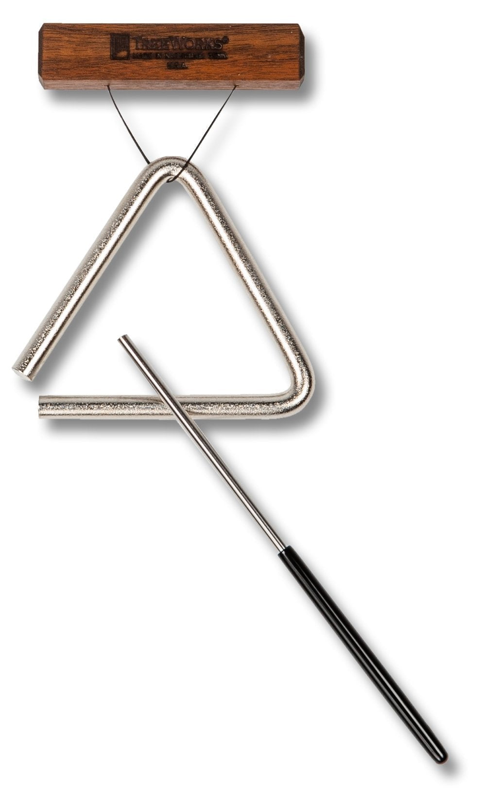 TreeWorks Chimes 4" Triangle with Beater and Holder — MADE IN U.S.A. — Professional Studio-Grade Solid Steel, Hand Bent in Nashville Tennessee for a Pure Tone, 4-Inch (TRE-HS04)
