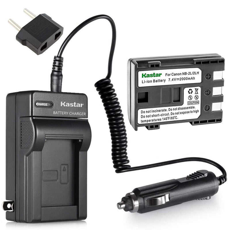 Kastar NB-2L NB-2LH Battery and Charger for Canon EOS Rebel XT Xti PowerShot G7 G9 S30 S40 S45 S50 S60 S70 S80; VIXIA HF R10 HF R100 HF R11 HG10 HV20 HV30 HV40 ZR100 ZR200 ZR300 ZR960 Digital Cameras