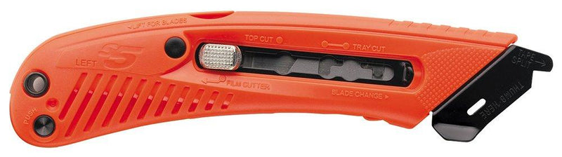 Pacific Handy Cutter S5L Safety Cutter, Left Handed Retractable Utility Knife & Ergonomic Film Cutter, Bladeless Tape Splitter, Steel Guard, Safety & Damage Protection, Warehouse & In-Store Cutting