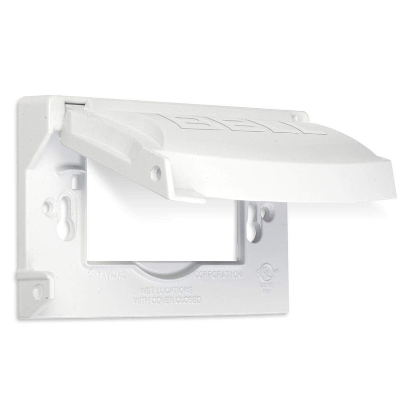 BELL MX1250W Flip Weatherproof Cover Universal Metal 12-in-1 Outlet Outdoor Receptacle Protector, 1-Gang, White