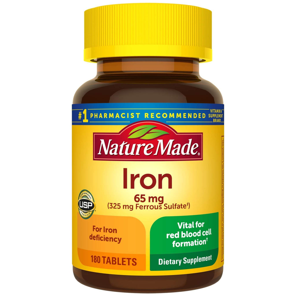 Nature Made Iron 65 mg (325 mg from Ferrous Sulfate), Dietary Supplement for Iron Deficiency, 180 Tablets, 180 Day Supply