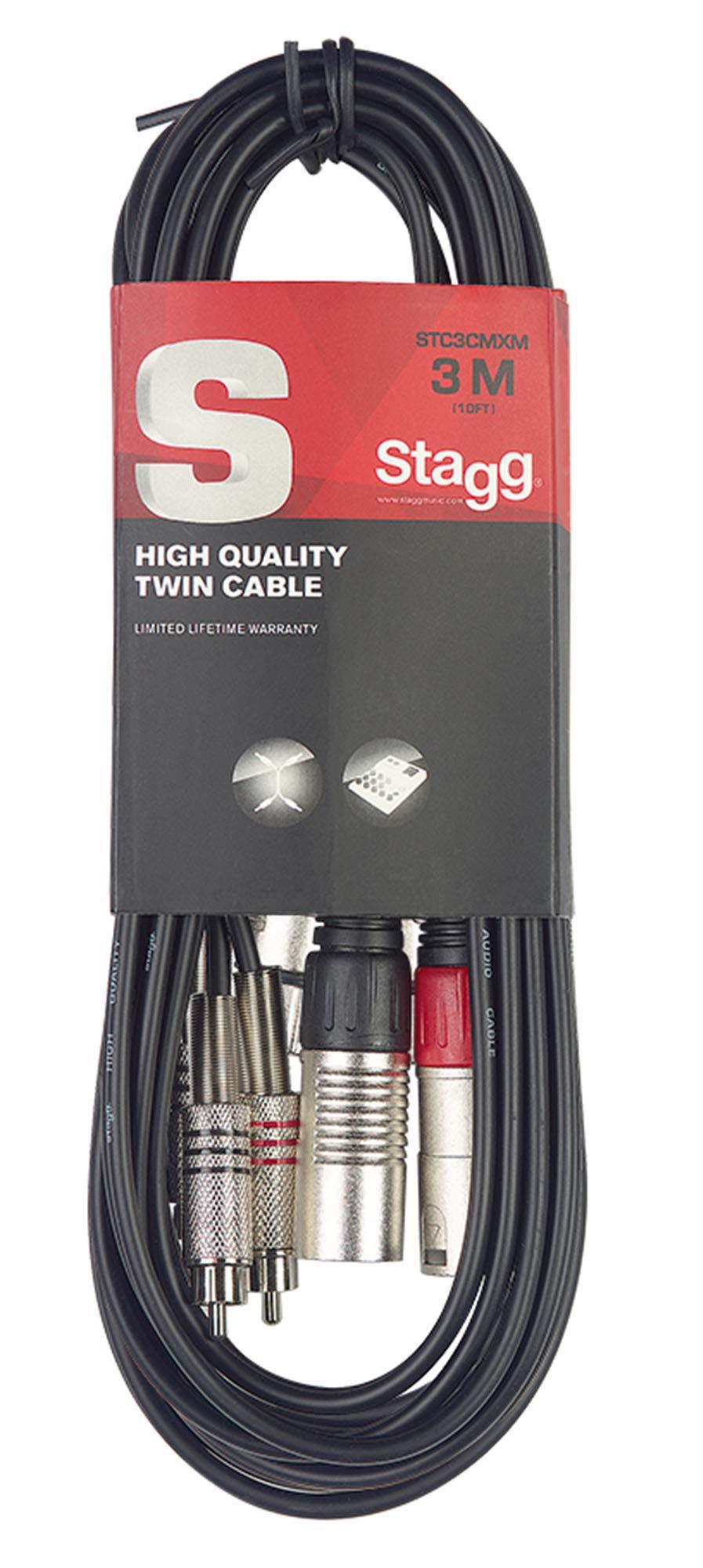 [AUSTRALIA] - Stagg STC3CMXM Male XLR to Male RCA Twin Cable - 10ft. 