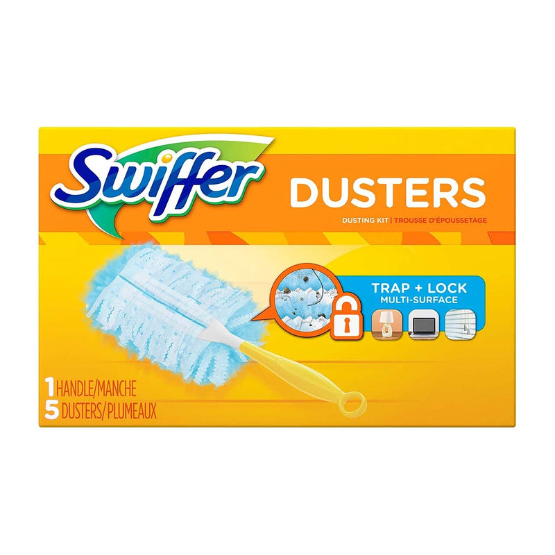 Swiffer Duster Starter Kit, 6-in Handle and 5 Cloths in a Box, Sold by the Box