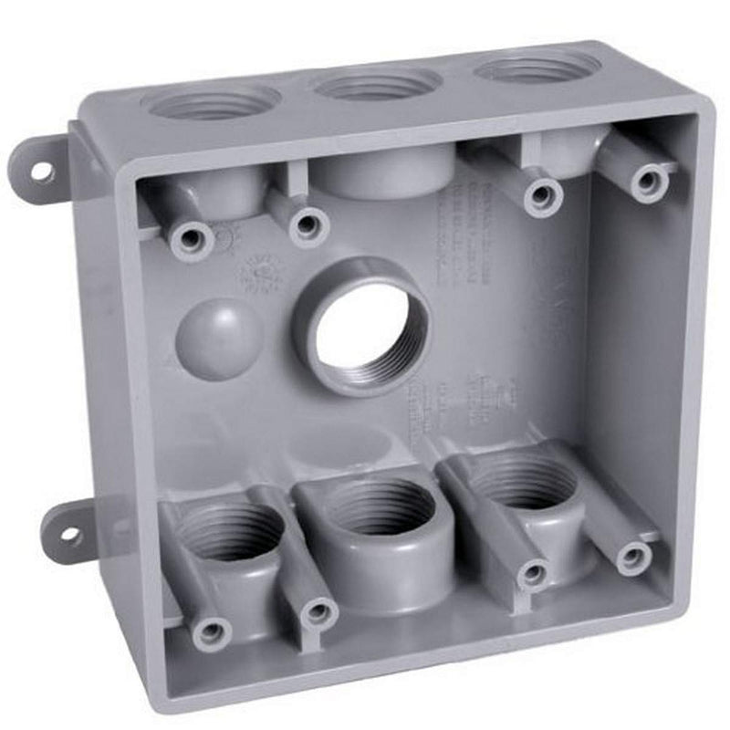 BELL PDB77550GY Two-Gang Weatherproof Box Seven 1/2 in. or 3/4 in. Threaded Outlets, 2 in, Gray