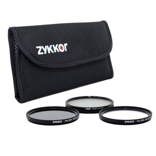 Zykkor 58mm Pro Slim CPL - MC UV - ND 0.6 Filter Kit with Deluxe Pouch