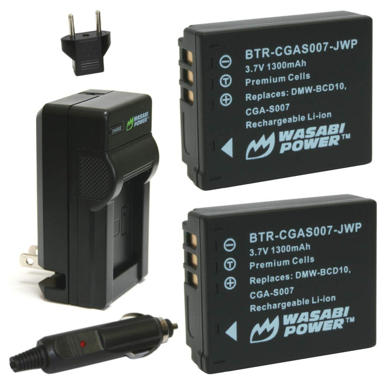 [AUSTRALIA] - Wasabi Power Battery (2-Pack) and Charger for Panasonic CGA-S007, DMW-BCD10 and Select Panasonic Cameras 