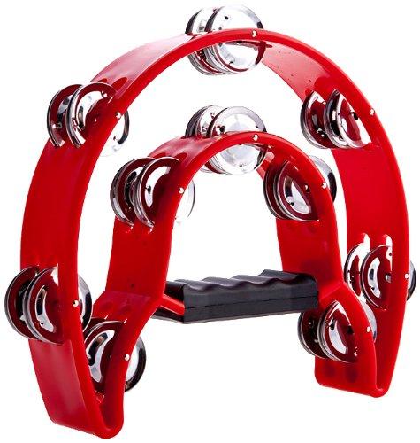 D'Luca TW-20RD 9-Inch Double Cutaway Half Moon Tambourine, Red