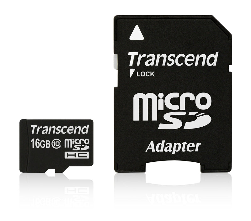 Transcend 16GB MicroSDHC Class10 Memory Card with Adapter 30 MB/s (TS16GUSDHC10) 16 GB Standard Packaging