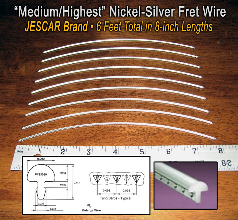 Guitar Fret Wire - Premium Nickel-Silver Medium/Highest Gauge - Six Feet