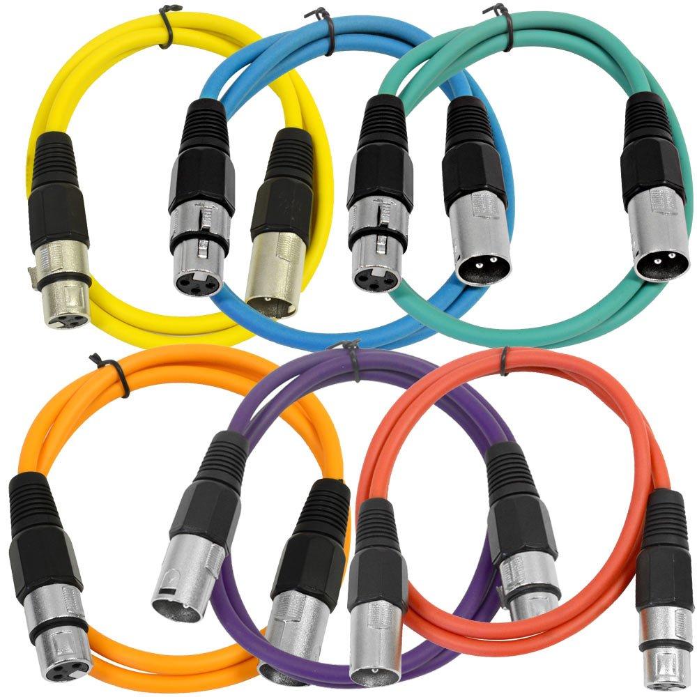 Seismic Audio SAXLX-2-6 Pack of 2 Feet Multiple Color XLR Male to XLR Female Patch Cables, Balanced Cords