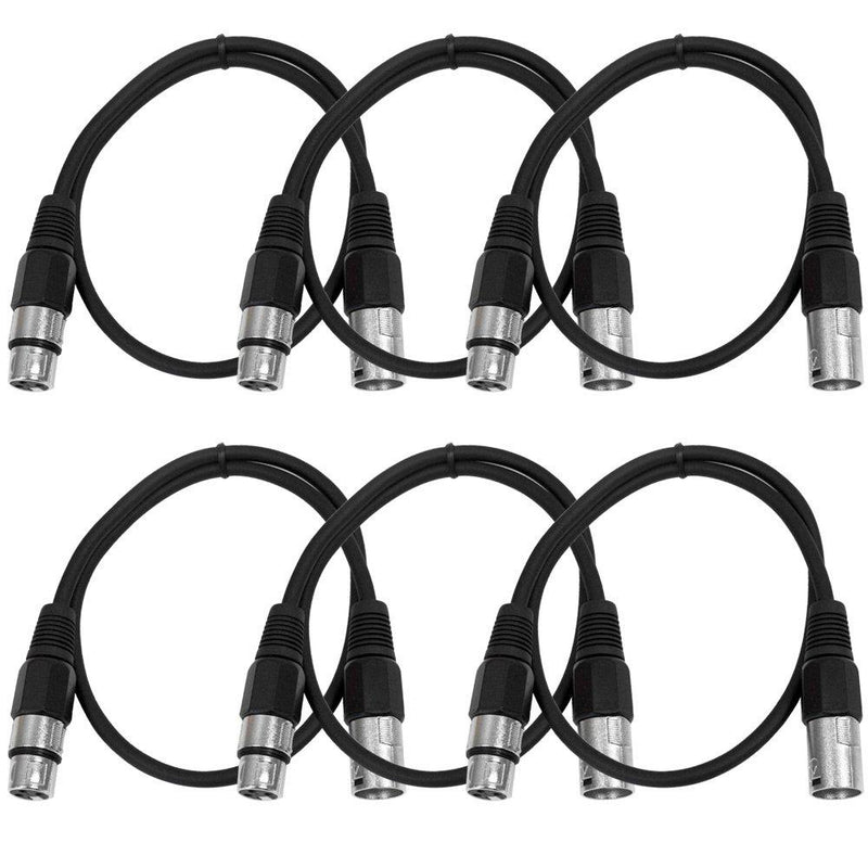 [AUSTRALIA] - SEISMIC AUDIO - SAXLX-3 - 6 Pack of 3' Black XLR Male to XLR Female Patch Cables - Balanced - 3 Foot Patch Cords 