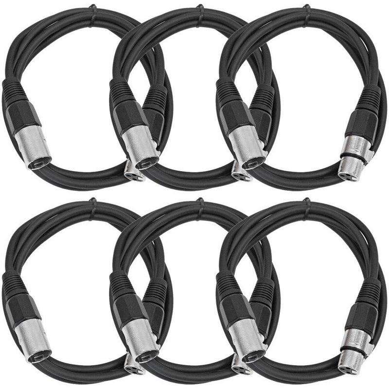 [AUSTRALIA] - SEISMIC AUDIO - SAXLX-6 - 6 Pack of 6' Black XLR Male to XLR Female Patch Cables - Balanced - 6 Foot Patch Cords 