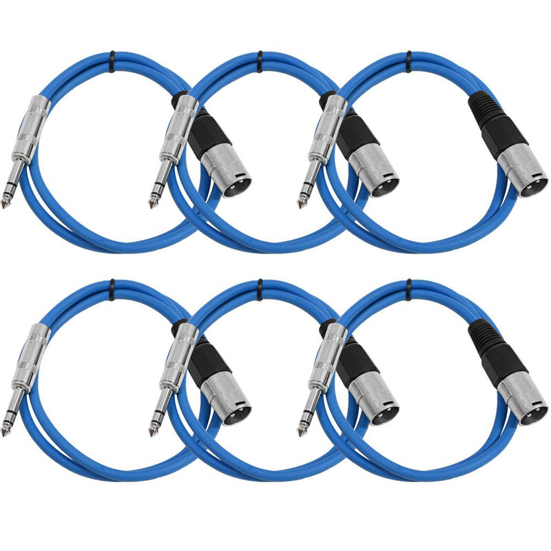 [AUSTRALIA] - Seismic Audio SATRXL-M2Blue6 2-Feet XLR Male to 1/4-Inch TRS Patch Cables - Blue 2 Foot 