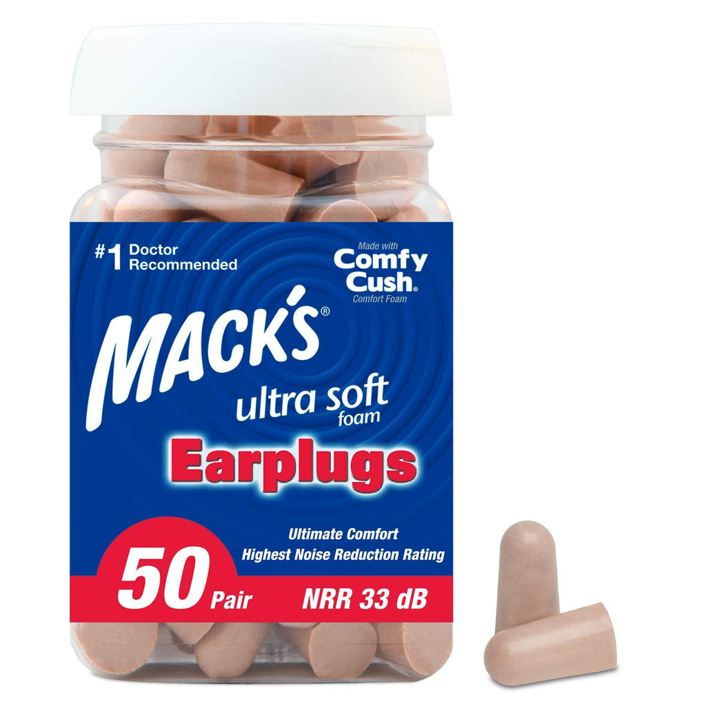 Mack's Ultra Soft Foam Earplugs, 50 Pair - 33dB Highest NRR, Comfortable Ear Plugs for Sleeping, Snoring, Travel, Concerts, Studying, Loud Noise, Work 50 Pair (Pack of 1)