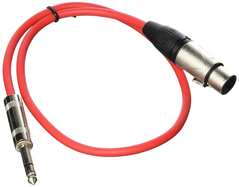 Seismic Audio SATRXL-F2Red6 2-Feet XLR Female to 1/4-Inch TRS Patch Cables - Red 2 Foot