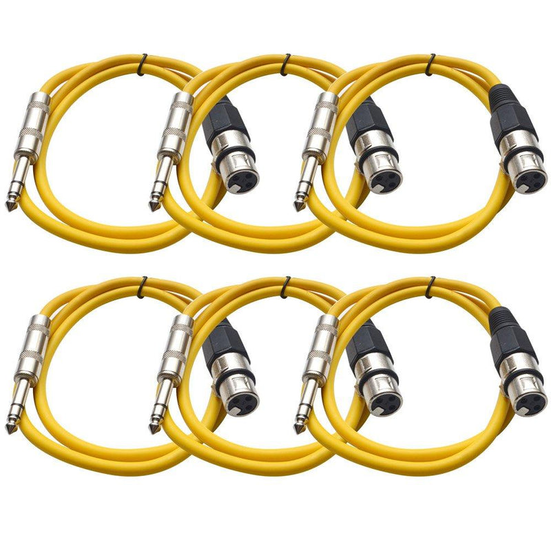 [AUSTRALIA] - Seismic Audio SATRXL-F2Yellow6 2-Feet XLR Female to 1/4-Inch TRS Patch Cables - Yellow 