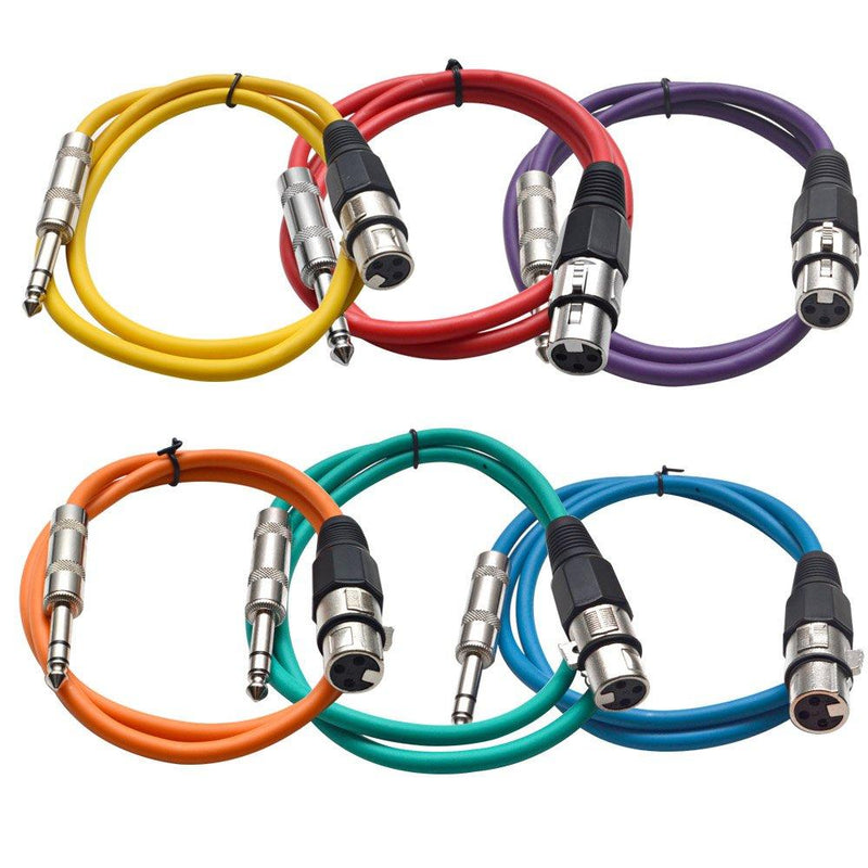 [AUSTRALIA] - Seismic Audio SATRXL-F3BGORYP 3-Feet XLR Female to 1/4-Inch TRS Patch Cables - Multiple Colors 