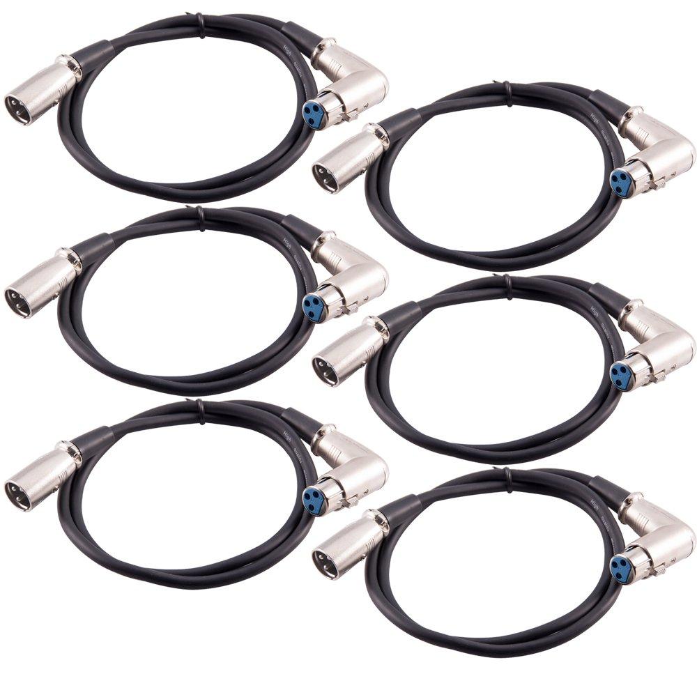 [AUSTRALIA] - SEISMIC AUDIO - XLRRAS - 6 Pack of 3' XLR Male to Right Angle Female Audio Patch Cables 