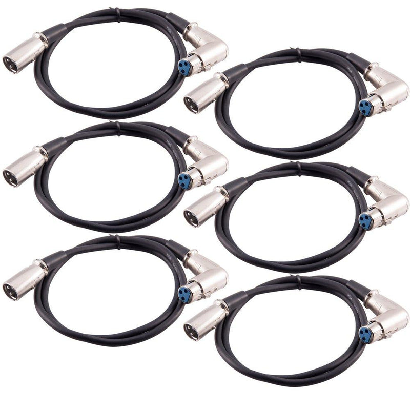 [AUSTRALIA] - SEISMIC AUDIO - XLRRAS - 6 Pack of 3' XLR Male to Right Angle Female Audio Patch Cables 