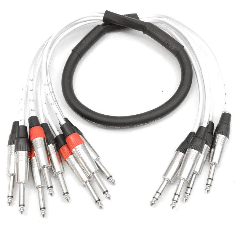 Seismic Audio - SAST-4-8-3 - 4 Channel 1/4" TRS Insert Snake Cable to 8 1/4" TS - 3 Feet 3 Foot - 4 TRS x 8 TS