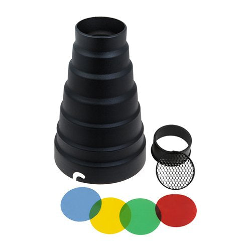 Fotodiox Snoot Kit with 20 Degree Grid and 5 Gel Filters Compatible with Elinchrom Mount Studio Flash and LED Lights