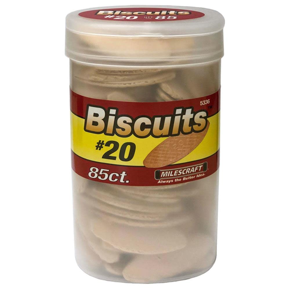 Milescraft 5336 #20 Biscuits in a Bottle (85 pc.) - For use in Wood Joining, Woodworking, and Crafting. Works with Standard Biscuit Joiners. – Size #20 85