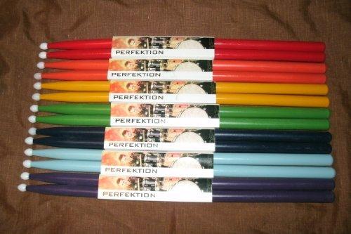 7 PAIR Perfektion Colored Nylon Tip Drum Sticks(1 pair each color) Rainbow