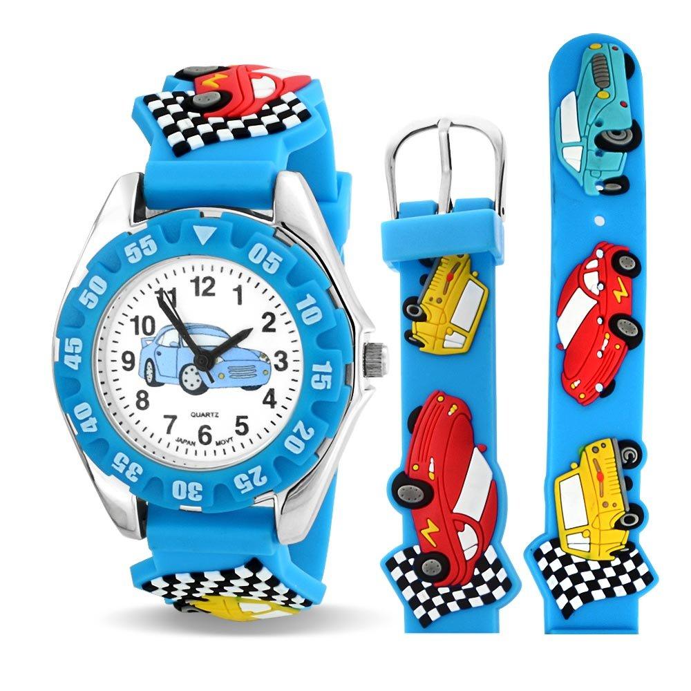 Sports Race Car Driver Waterproof Wrist Watch Time Teacher Quartz 3D Cartoon Blue Silicone Wristband Colorful Round Dial