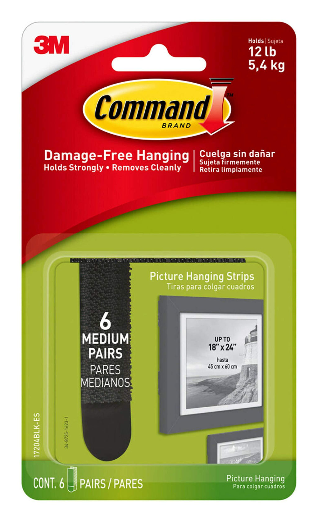 Command Picture Hanging Strips, Medium, Black, 6-Pairs, 12-Strips, Decorate Damage-Free 6 Pairs