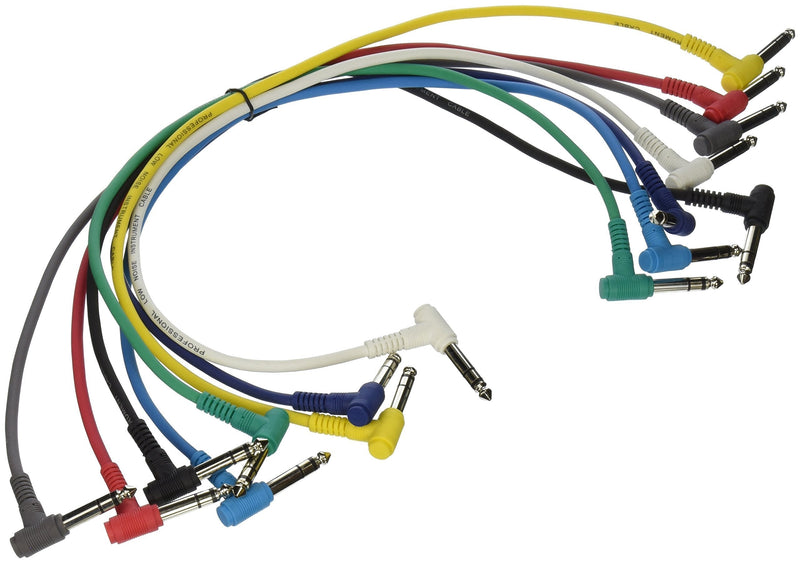 On-Stage Hot Wires Right Angle 1/4" TRS Patch Cables, 17" (8 Pack) Right Angled