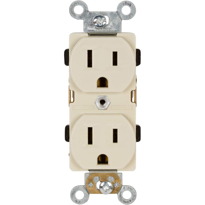 Morris Products Industrial Grade Duplex Receptacle - White, 20 Amp, 250 Volt – Shallow Design, 2 Pole, 3 Wire – GE Lexan, Steel Mounting Strap – UL Listed 20 Amp 250 Volt / 6-20R NEMA#
