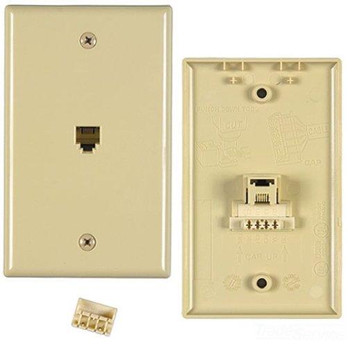 Flush E-Z Jack, Electric Ivory, 1 Port, USOC Wiring, Termination IDC, 6 Position, 4 Conductor, Module Exit Straight