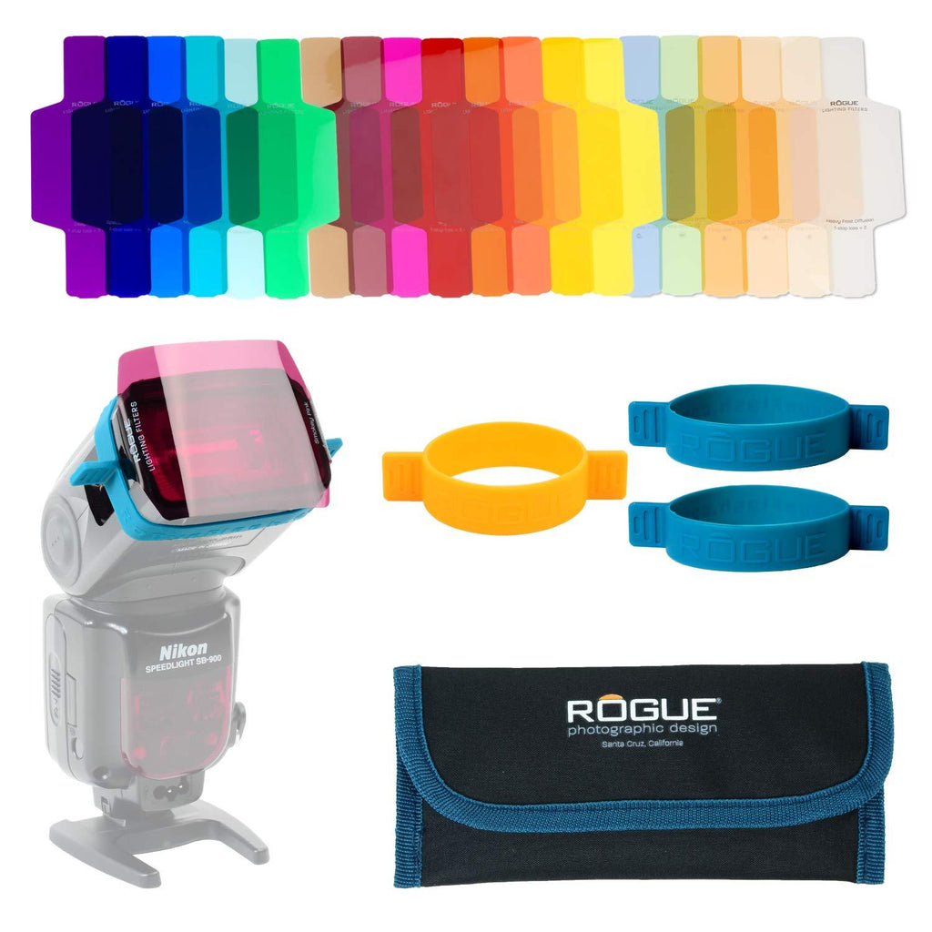 Rogue Flash Gels for Speedlights - 20 Gel Colors - Universal Fit Lighting Filters - Gels Printed for Easy Identification - Combo Kit for Portrait Photographers Rogue Flash Gels Combo Filter Kit