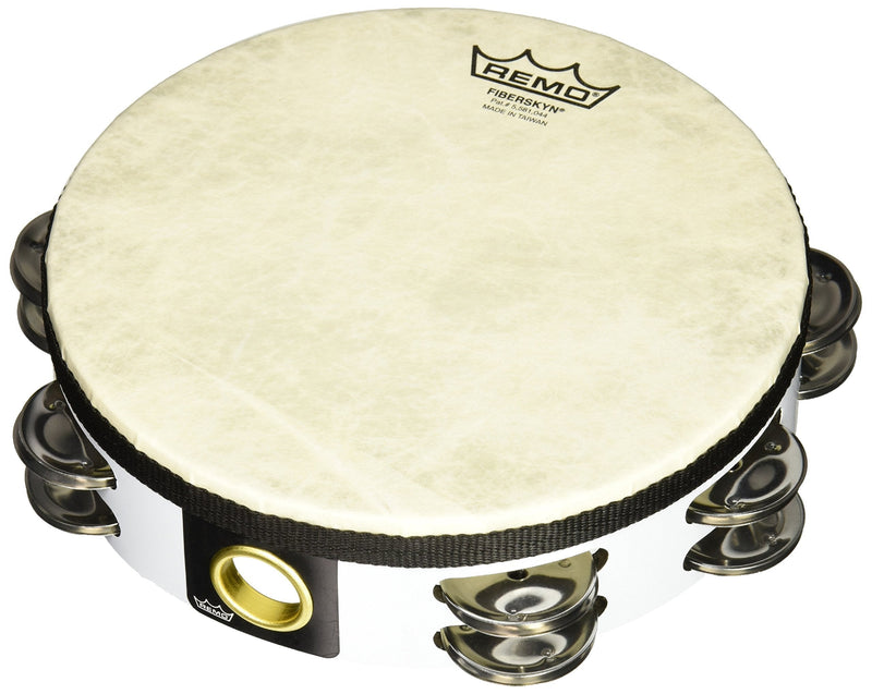 Remo Tambourine, Pretuned, 8" Diameter, 8 Pairs Jingles x 2 Rows, QUADURA White