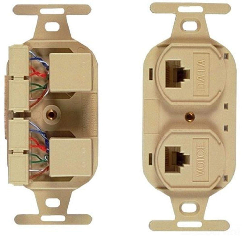 Allen Tel Products AT106BFD-52 2 Ports, USOC Wiring, IDC Termination, 110, 2-8 Conductor, 8 Position, 1-Keyed Duplex Flush Outlet Jack, Electric Ivory