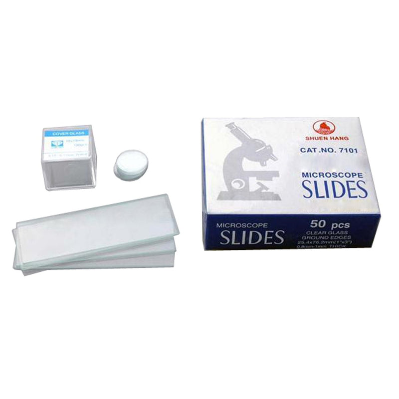 AmScope BS-50P-C 50pc Blank Pre-Cleaned Microscope Glass Slides + 100pc Pre-Cleaned Circular Glass Cover Slips