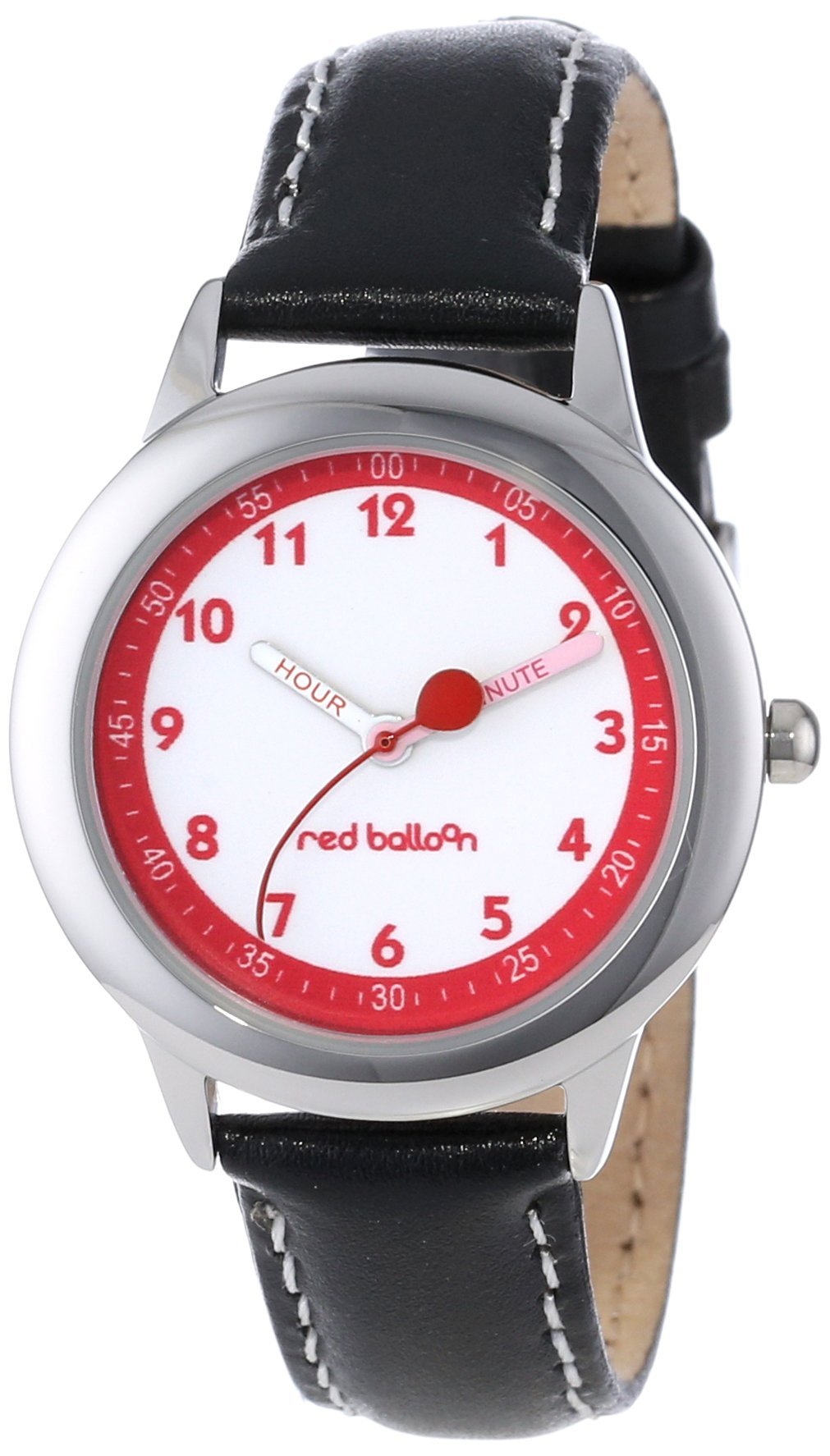 Red Balloon Kids' W000197 Black Leather Strap Stainless Steel Time Teacher Watch