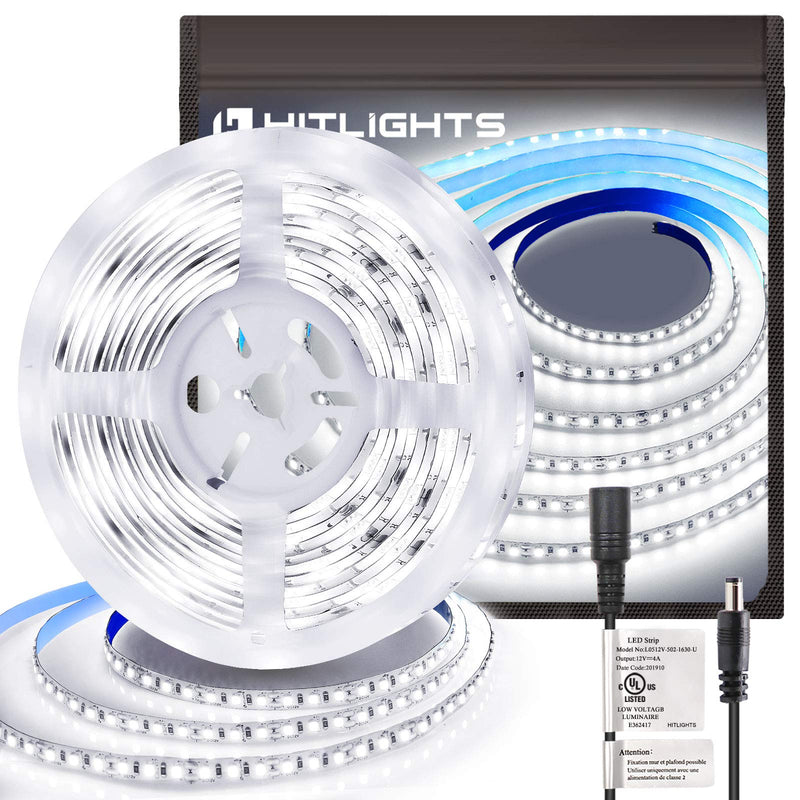 [AUSTRALIA] - HitLights Cool White LED Strip Lights, UL-Listed Premium High Density 16.4ft, 600LED, 5000K, 48W, CRI 91.5, 900Lumen/m 12V DC LED Tape Lights for Kitchen, Under Cabinet Decoration Indoor Use Only - 600LED 