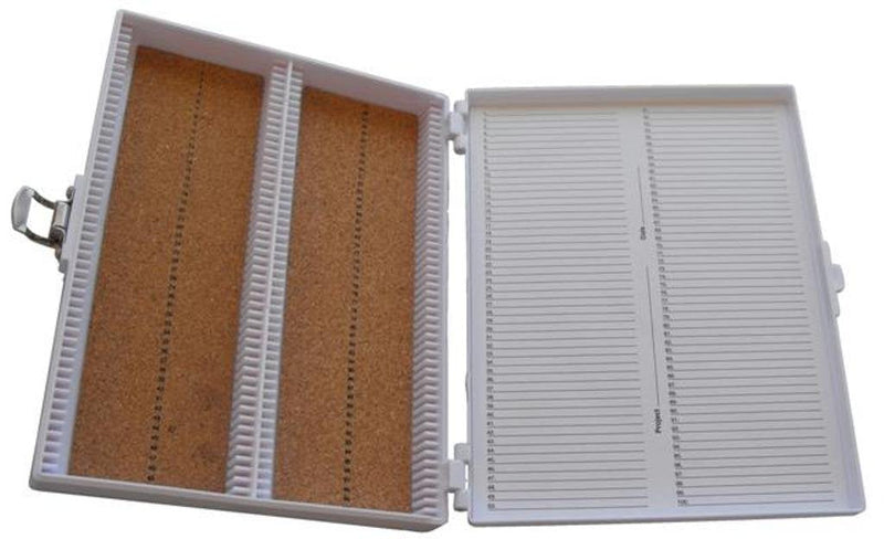 Heathrow Scientific HD15994E White Cork Lined 100 Place Microscope Slide Box, 8.25" Length x 7" Width x 1.3" Height
