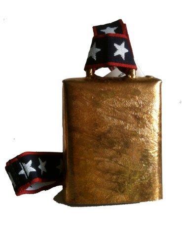 LOUD 4.5" high Cow Bell for Sporting Events, Brass coated MOEN BELL with Stars and Stripes Webbing Cheering Bell 4-1/2 inch Stars/stripes