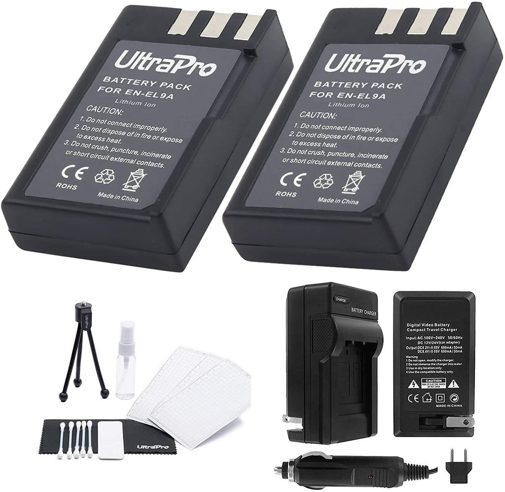EN-EL9a Battery 2-Pack Bundle with Rapid Travel Charger and UltraPro Accessory Kit for Select Nikon Cameras Including D5000, D3000, D60, D40x, and D40