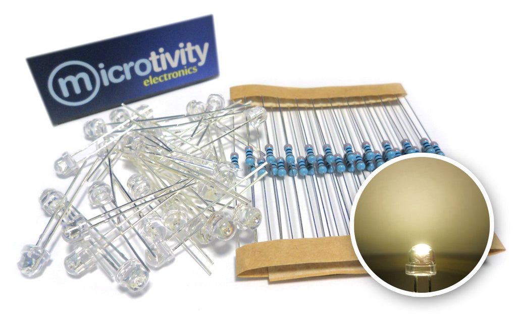 microtivity IL317 4.8mm Wide Angle Warm White Straw Hat LED w/Resistors (Pack of 30)