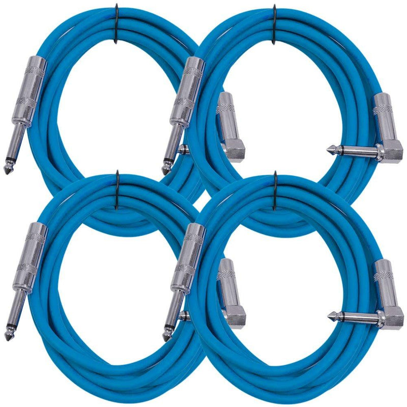 [AUSTRALIA] - Seismic Audio SAGC10R-Blue-4Pack 10-Feet, 4 Pack TS 1/4-Inch to 1/4-Inch Right Angle TS Guitar Cables, Blue 