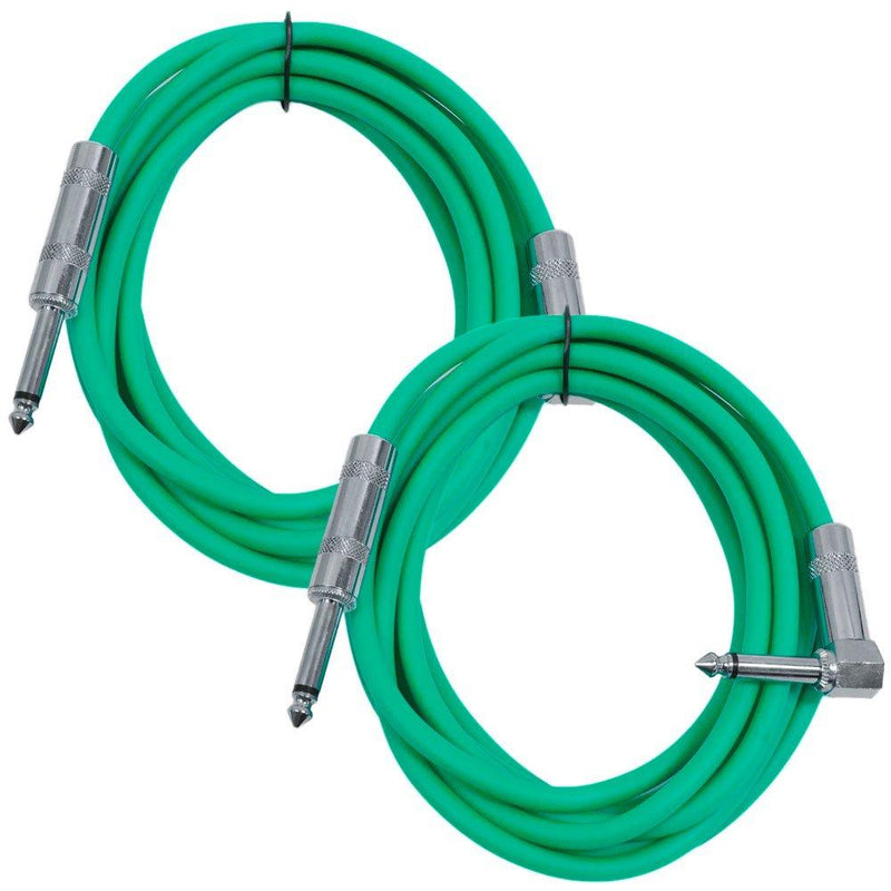 [AUSTRALIA] - Seismic Audio SAGC10R-Green-2Pack 10-Feet, 2 Pack TS 1/4-Inch to 1/4-Inch Right Angle TS Guitar Cables, Green 