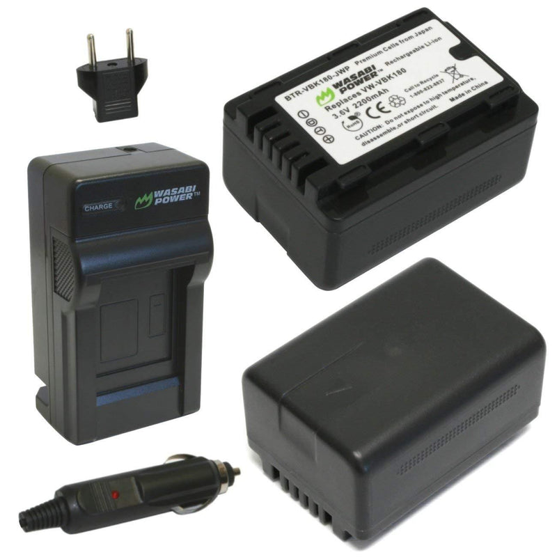 Wasabi Power Battery (2-Pack) and Charger for Panasonic VW-VBL090, VW-VBK180